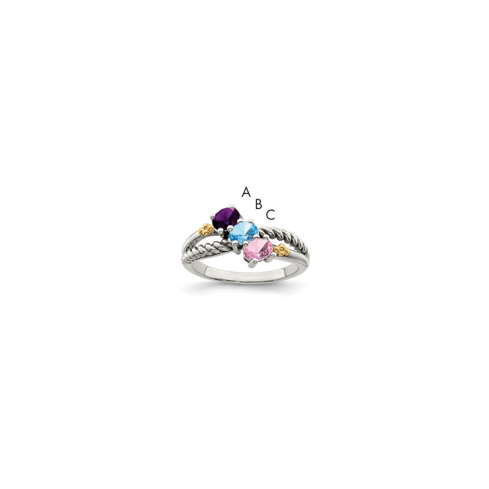 Sterling Silver Antiqued w/14k 3-stone Mother's Ring - 41