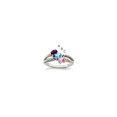 Sterling Silver Antiqued w/14k 3-stone Mother's Ring - 41