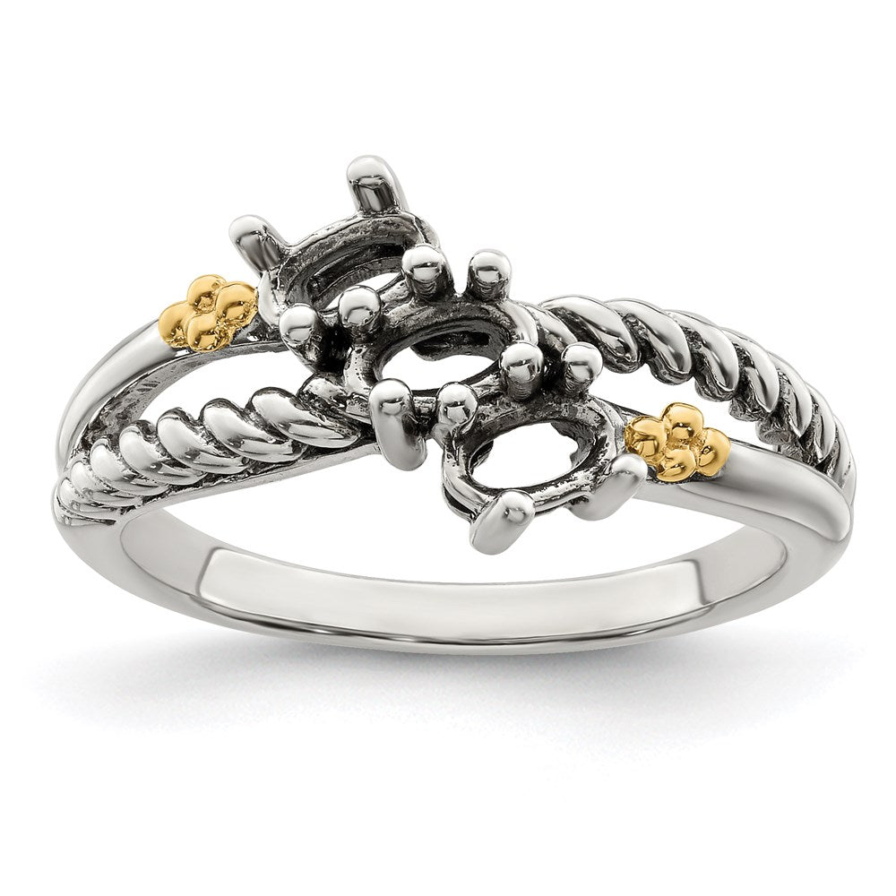 Sterling Silver Antiqued w/14k 3-stone Mother's Ring - 41