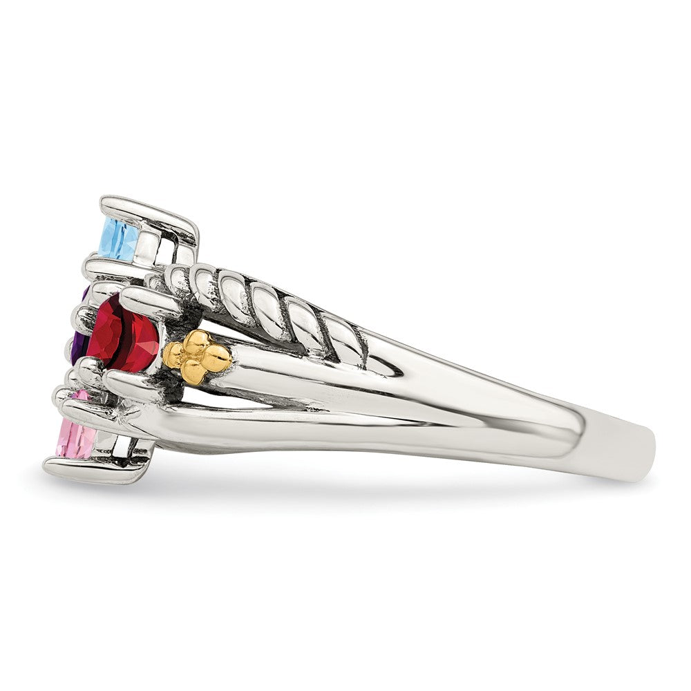 Sterling Silver Antiqued w/14k 4-stone Mother's Ring - 2