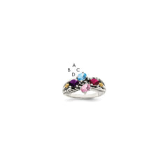 Sterling Silver Antiqued w/14k 4-stone Mother's Ring - 4