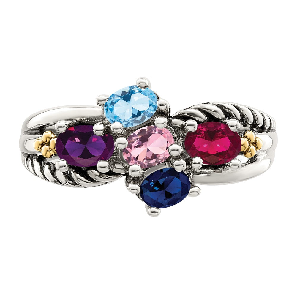 Sterling Silver Antiqued w/14k 5-stone Mother's Ring - 47
