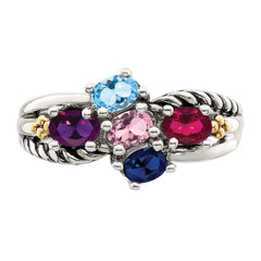Sterling Silver Antiqued w/14k 5-stone Mother's Ring - 4