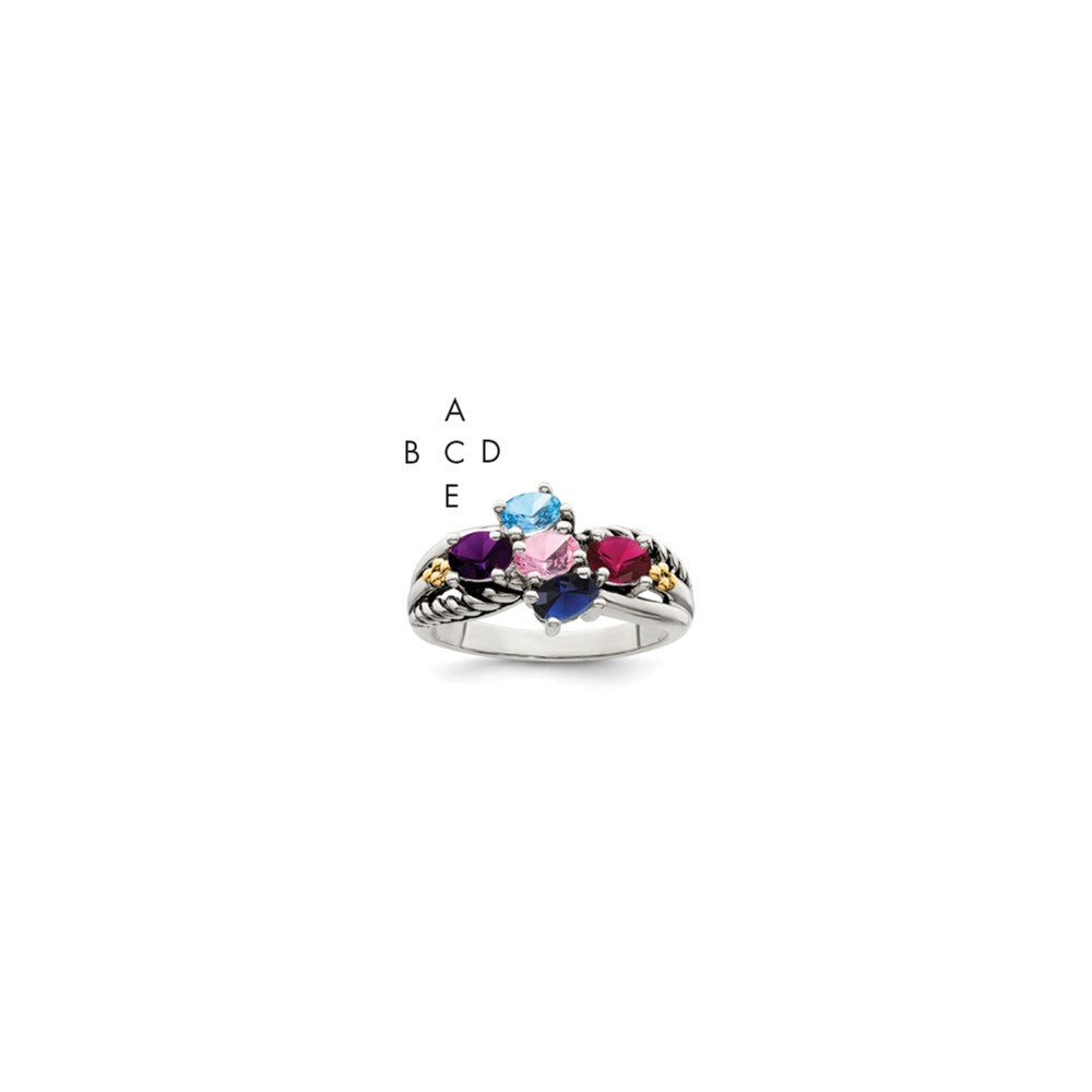 Sterling Silver Antiqued w/14k 5-stone Mother's Ring - 47