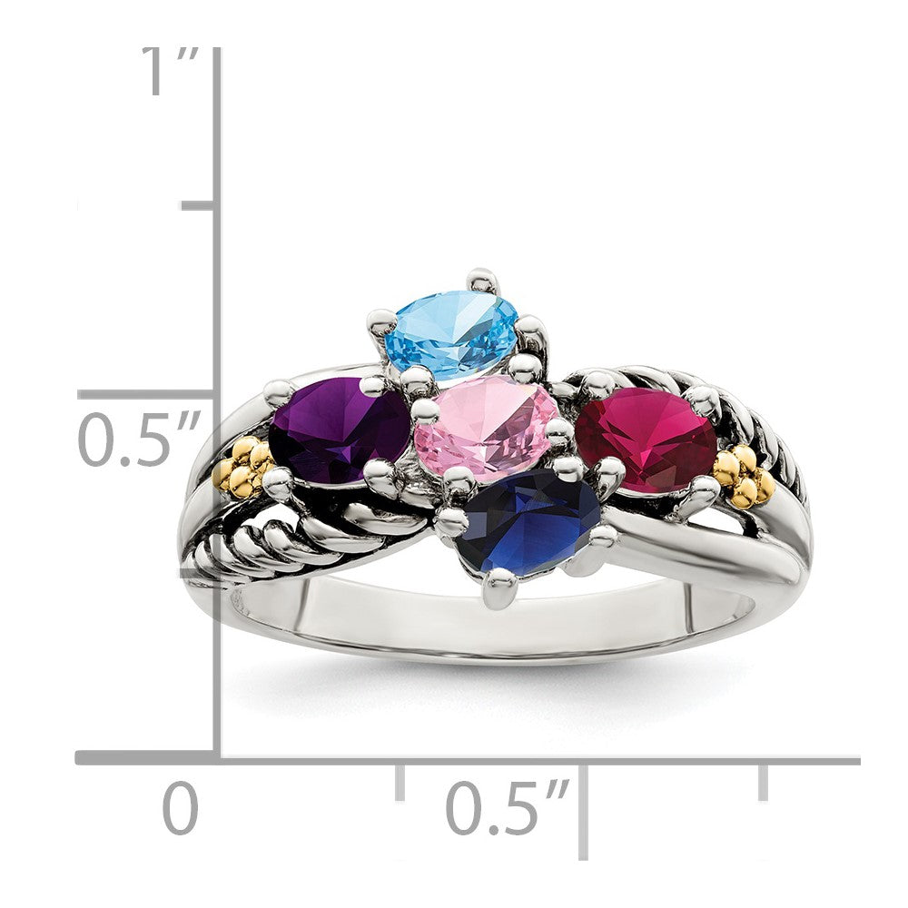 Sterling Silver Antiqued w/14k 5-stone Mother's Ring - 47