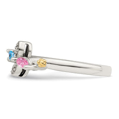 Sterling Silver Antiqued w/14k 2-stone w/Diamond Mother's Ring - 84