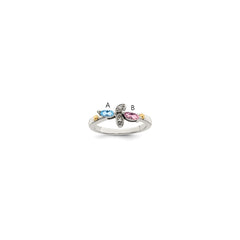 Sterling Silver Antiqued w/14k 2-stone w/Diamond Mother's Ring - 84