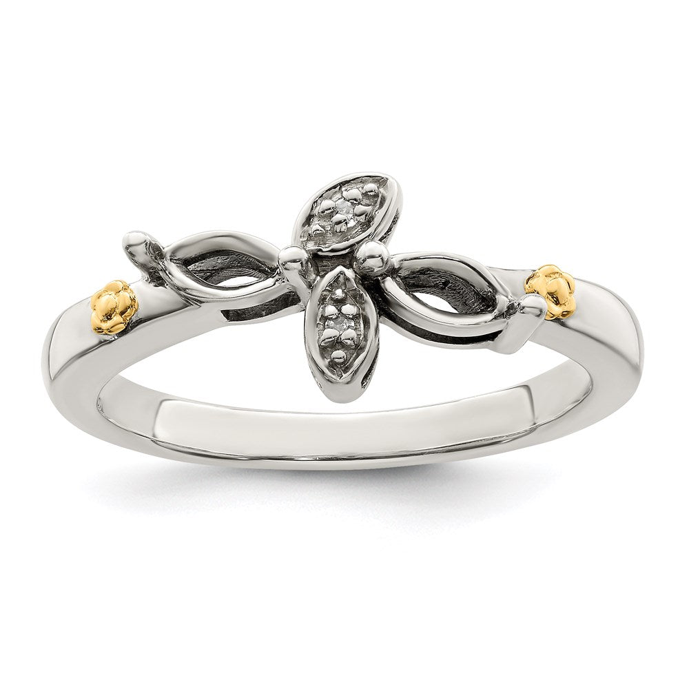 Sterling Silver Antiqued w/14k 2-stone w/Diamond Mother's Ring - 84