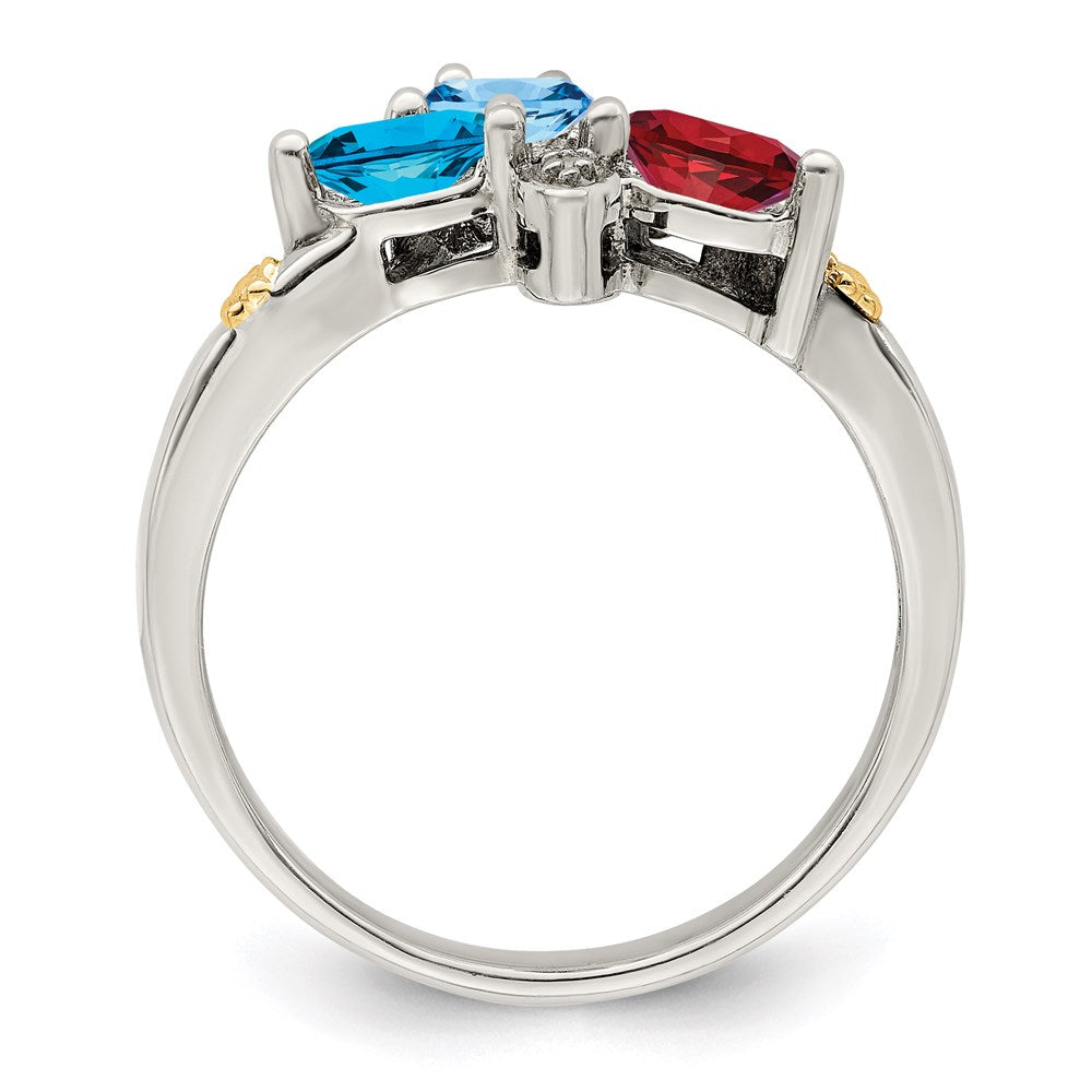 Sterling Silver Antiqued w/14k 3-stone w/Diamond Mother's Ring - 28