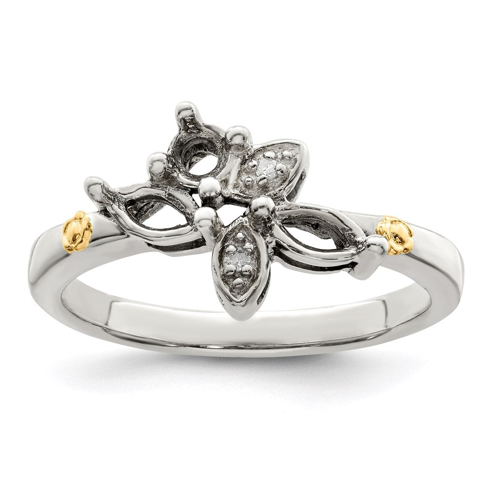 Sterling Silver Antiqued w/14k 3-stone w/Diamond Mother's Ring - 82