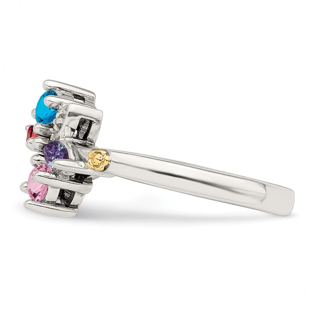 Sterling Silver Antiqued w/14k 4-stone w/Diamond Mother's Ring - 82
