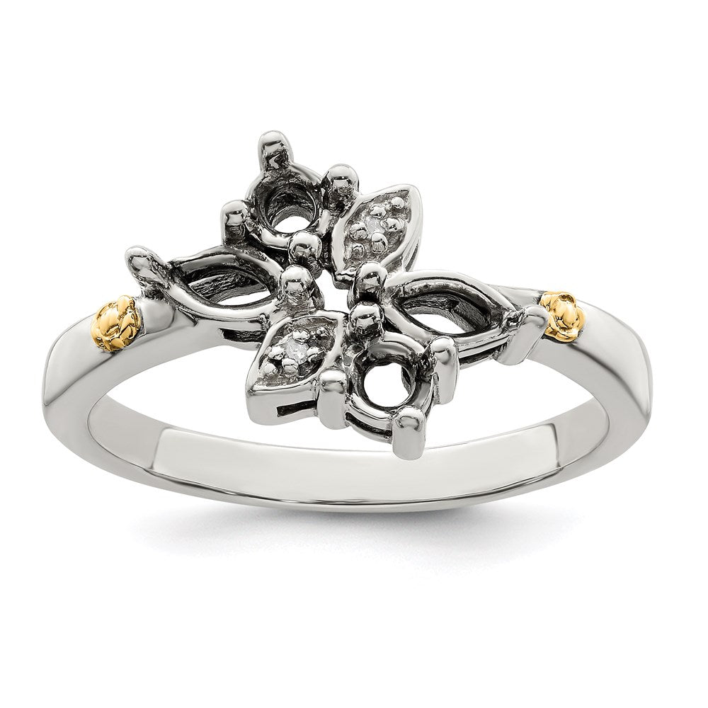 Sterling Silver Antiqued w/14k 4-stone w/Diamond Mother's Ring - 82