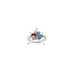 Sterling Silver Antiqued w/14k 5-stone w/Diamond Mother's Ring - 2