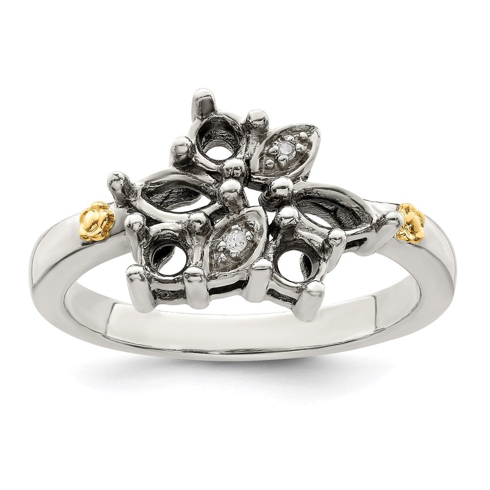 Sterling Silver Antiqued w/14k 5-stone w/Diamond Mother's Ring - 3