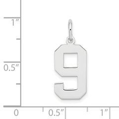 Sterling Silver/Rhodium-plated Polished Number 9 Charm - 3