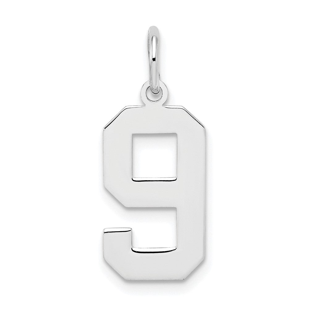 Sterling Silver/Rhodium-plated Polished Number 9 Charm - 3