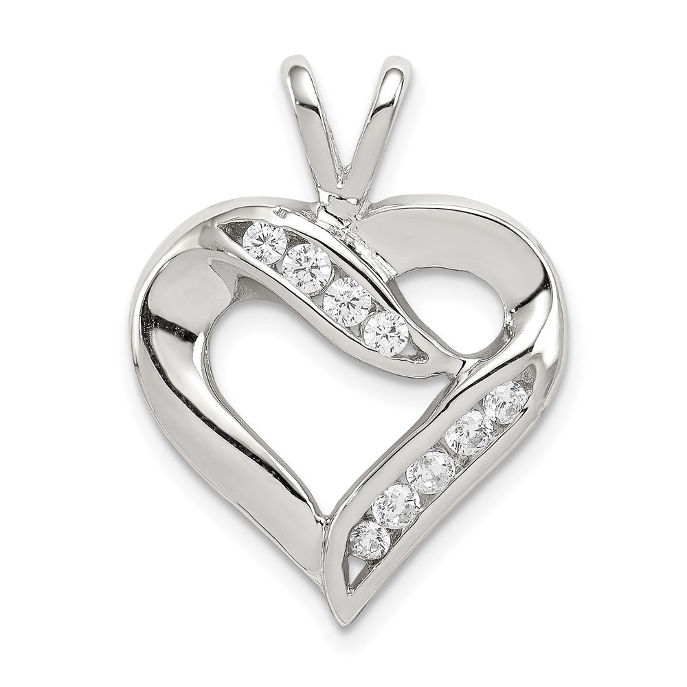 Sterling Silver Rhodium-plated CZ Heart Pendant - 5