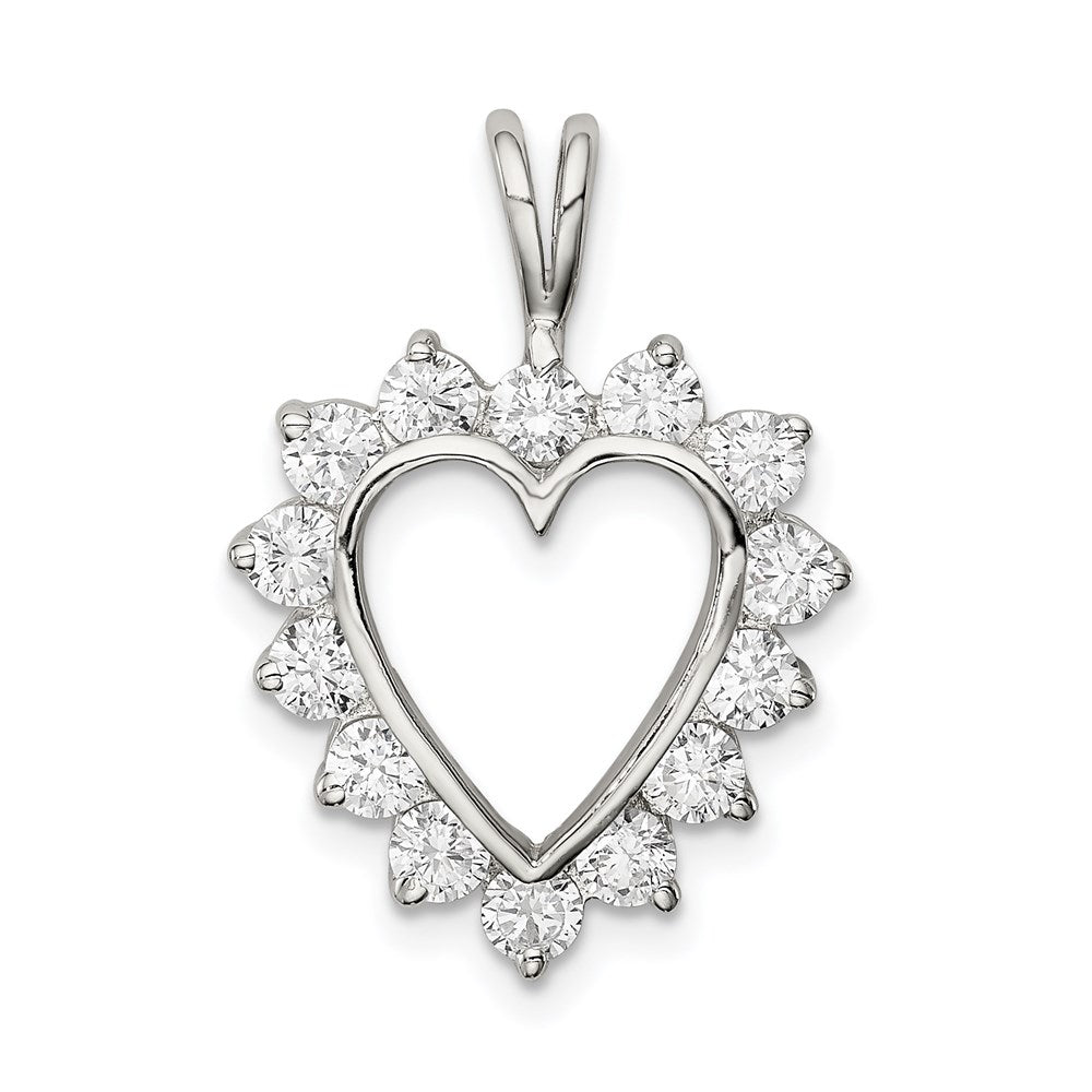 Sterling Silver Rhodium-plated CZ Heart Pendant - 6