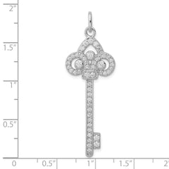 Sterling Silver Rhodium-plated and CZ Key Pendant - 2
