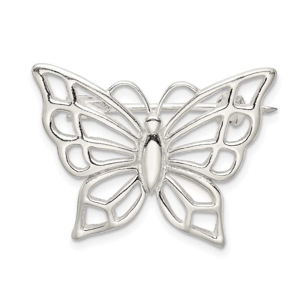 Sterling Silver Polished Butterfly Pin Brooch