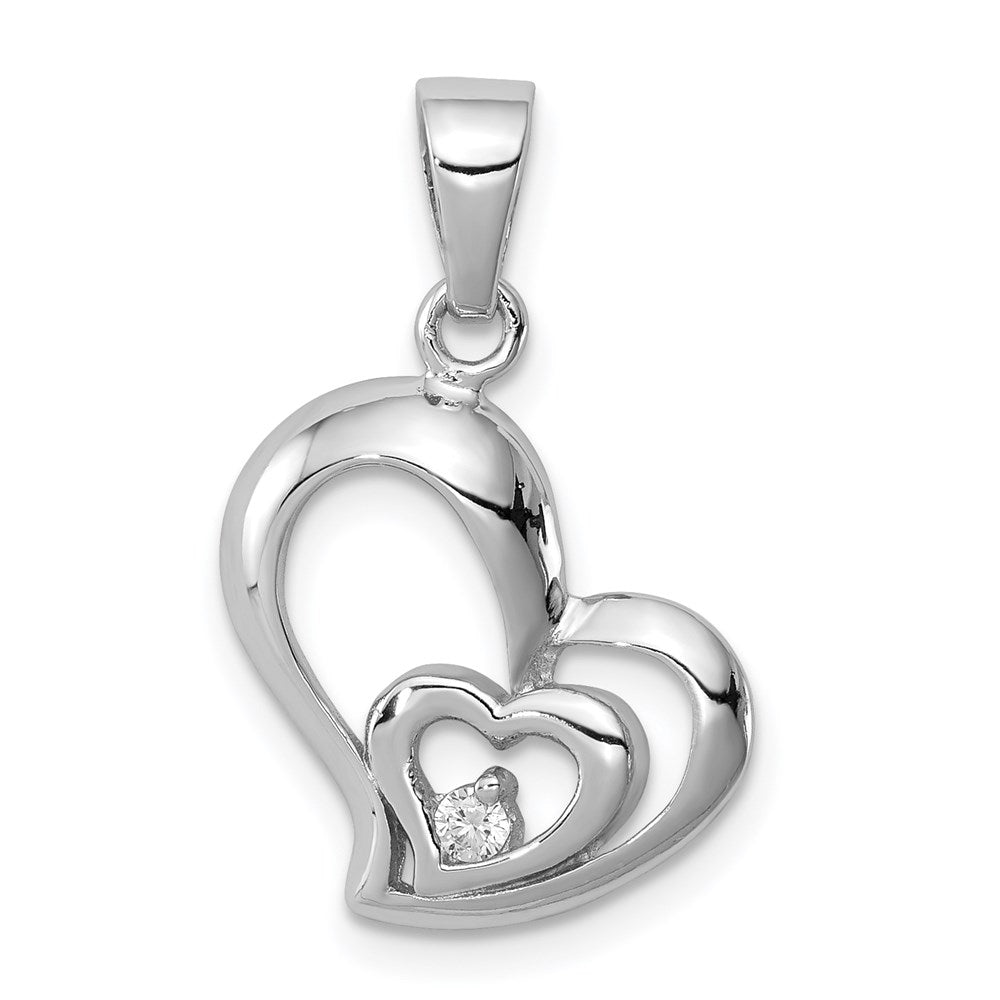 Sterling Silver Rhodium Plated CZ Heart Pendant - 2