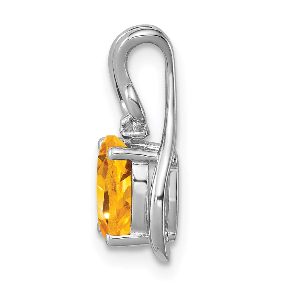 Sterling Silver Rhodium Plated Diamond & Citrine Oval Pendant - 3