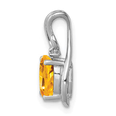 Sterling Silver Rhodium Plated Diamond & Citrine Oval Pendant - 3