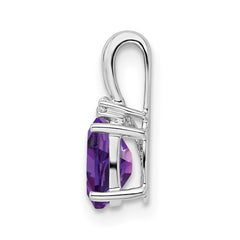 Sterling Silver Rhodium Plated Diamond and Amethyst Oval Pendant - 2