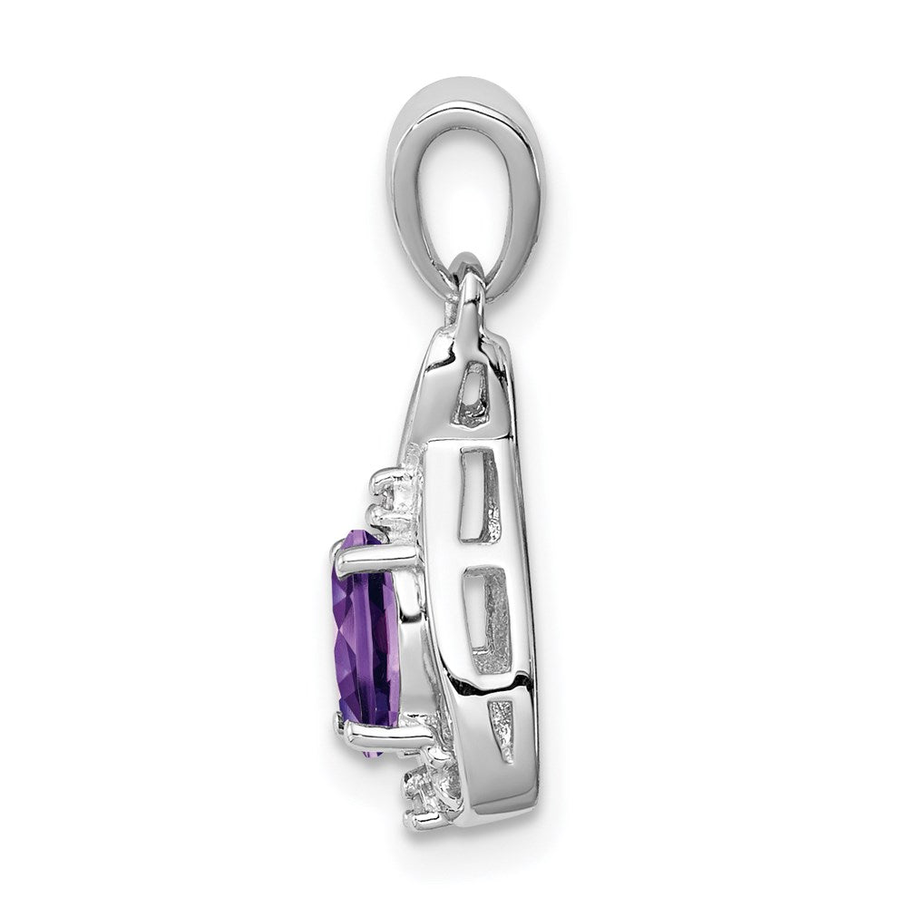 Sterling Silver Rhodium Plated Diamond and Amethyst Oval Pendant - 3