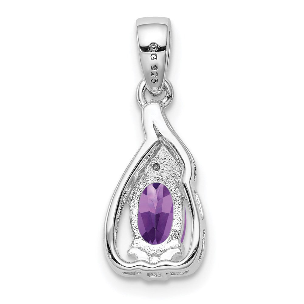 Sterling Silver Rhodium Plated Diamond and Amethyst Oval Pendant - 3