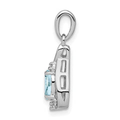 Sterling Silver Rhodium Plated Dia. & Aquamarine Oval Pendant - 2