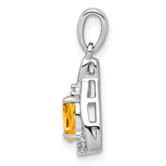 Sterling Silver Rhodium Plated Diamond & Citrine Oval Pendant - 2