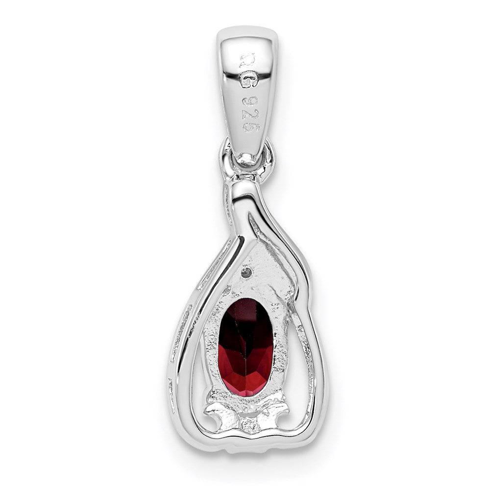 Sterling Silver Rhodium Plated Diamond & Garnet Oval Pendant - 5