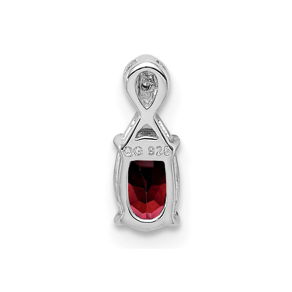 Sterling Silver Rhodium Plated Diamond & Garnet Oval Pendant - 3
