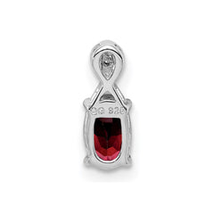 Sterling Silver Rhodium Plated Diamond & Garnet Oval Pendant - 3