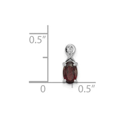 Sterling Silver Rhodium Plated Diamond & Garnet Oval Pendant - 3
