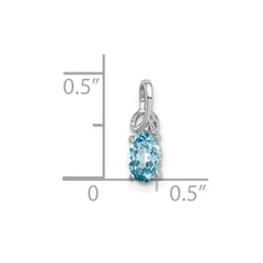 Sterling Silver Rhodium Plated Diamond & Sky Blue Topaz Oval Pendant - 2