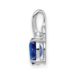 Sterling Silver Rhodium Plated Diamond & Sapphire Oval Pendant - 5