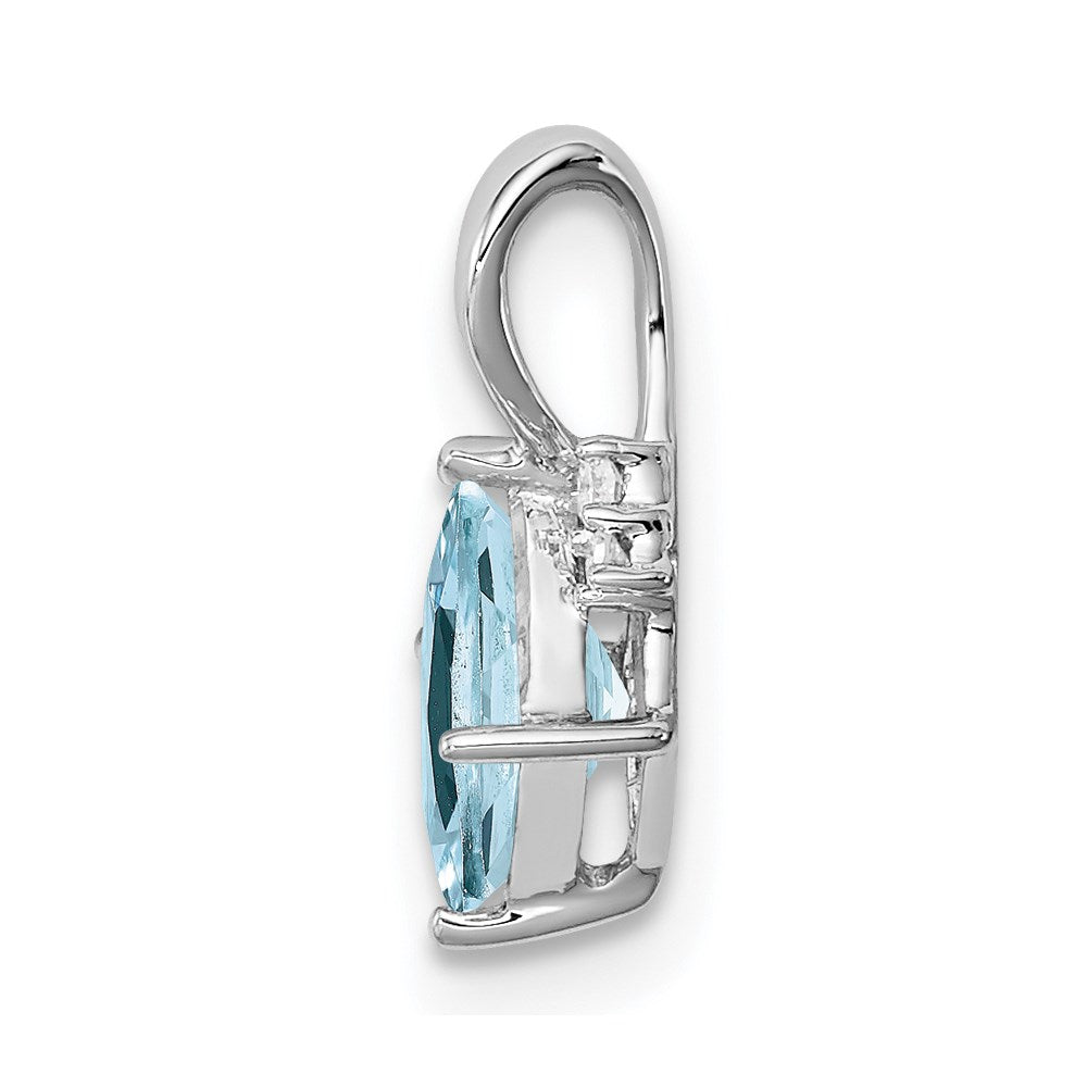 Sterling Silver Rhodium Plated Dia. & Aquamarine Square Pendant - 2