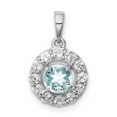 Sterling Silver Rhodium Plated White Topaz & Aquamarine Pendant - 2