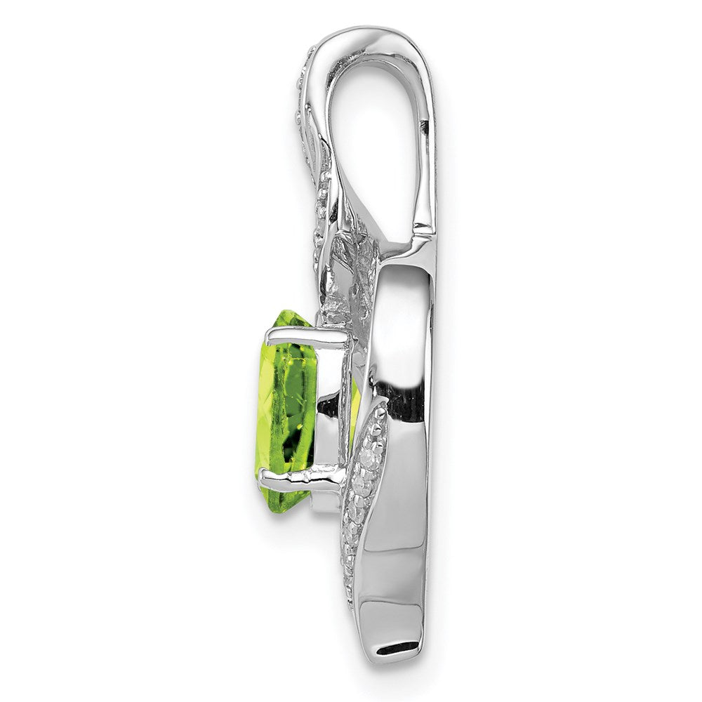 Sterling Silver Rhodium-plated Diamond and Peridot Oval Pendant - 2