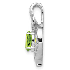 Sterling Silver Rhodium-plated Diamond and Peridot Oval Pendant - 2