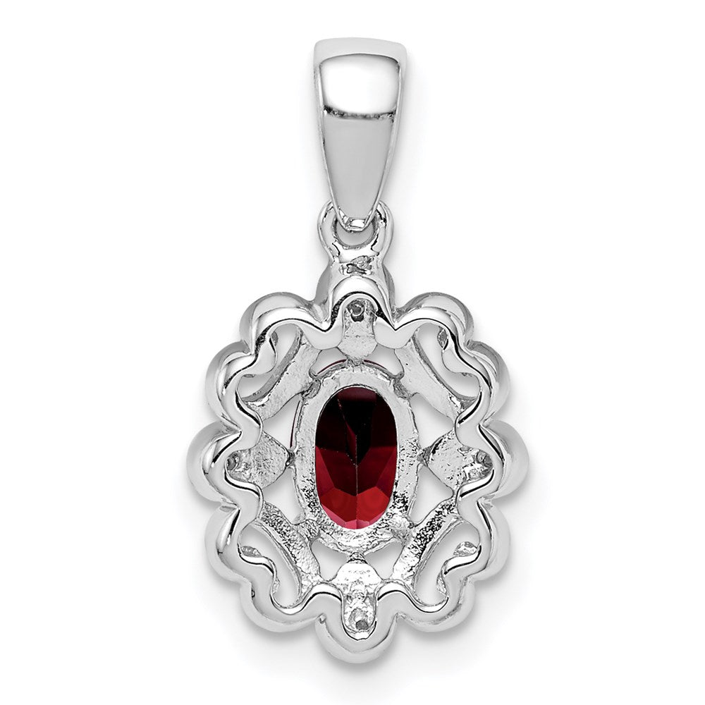 Sterling Silver Rhodium Plated Diamond & Garnet Oval Pendant - 4