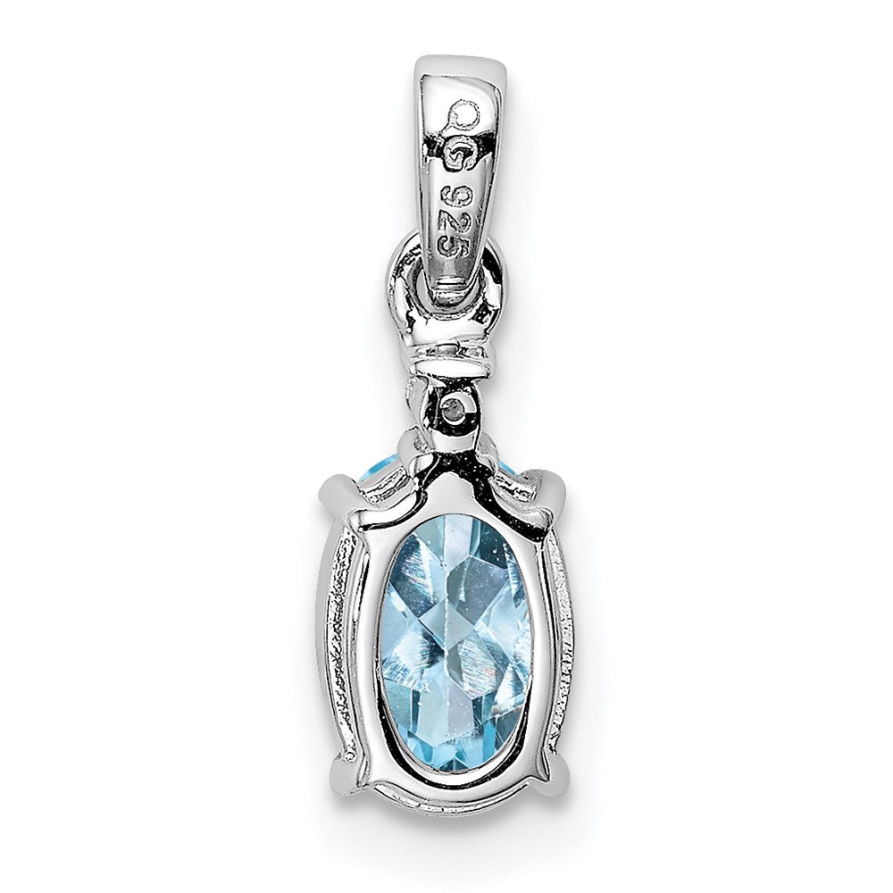 Sterling Silver Rhodium Plated Diamond Aquamarine Oval Pendant - 2