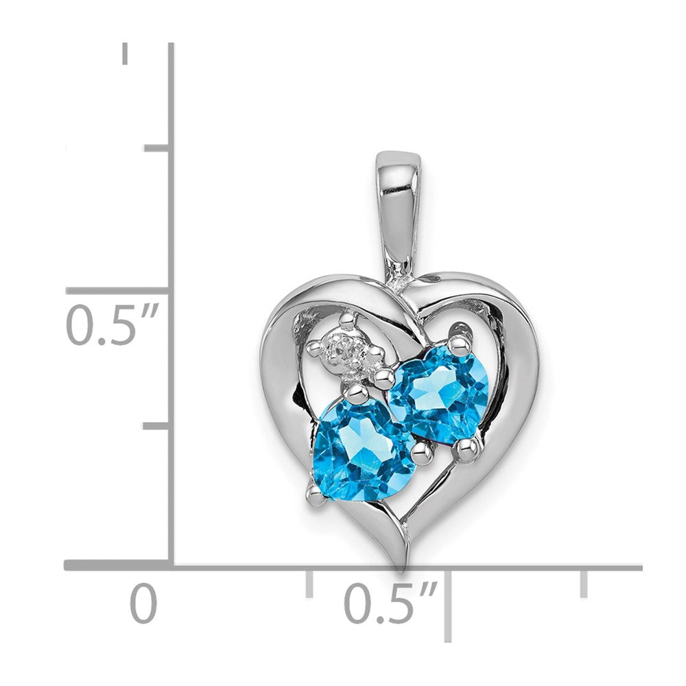 Sterling Silver Rhodium-plated Blue Topaz Diamond Pendant - 2