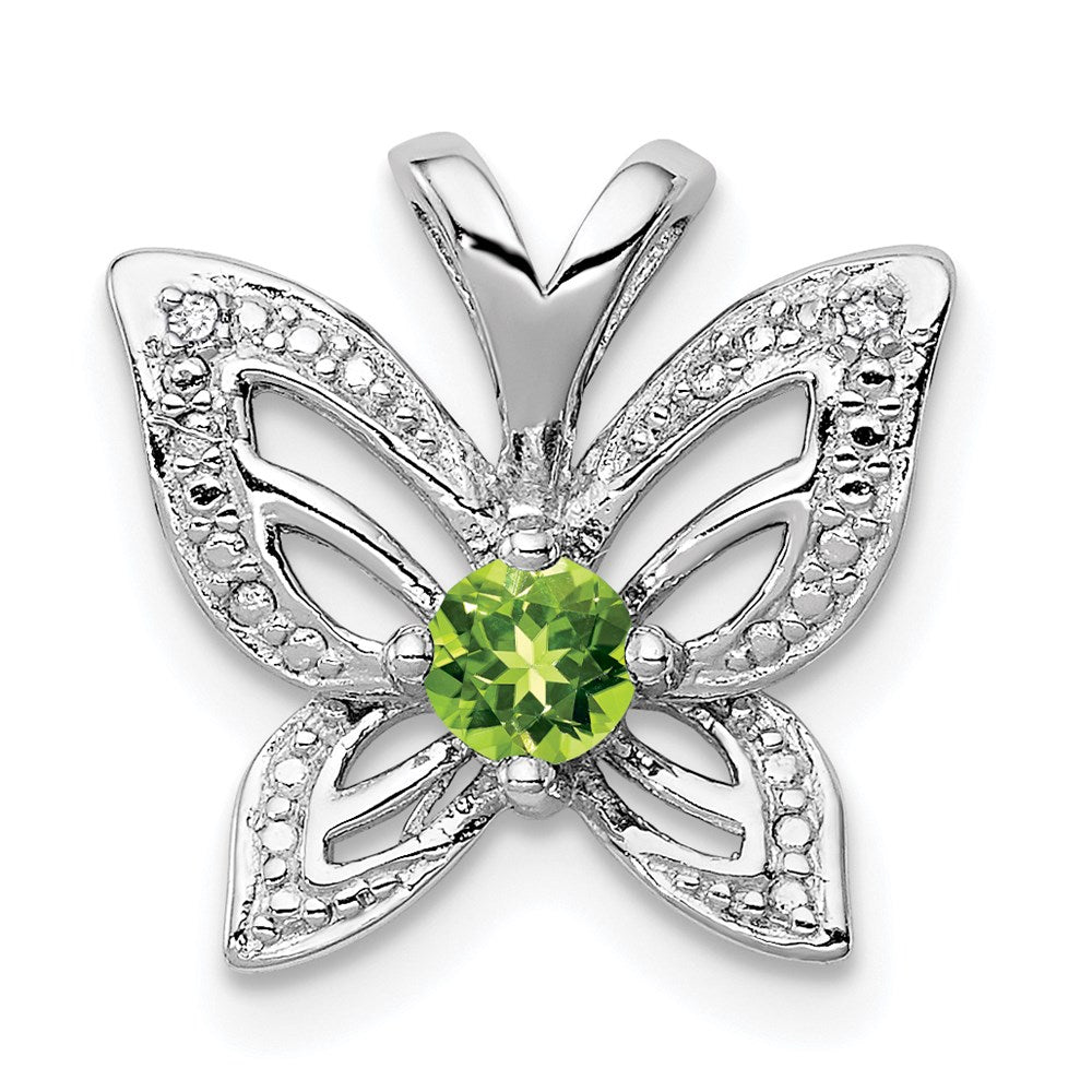 Sterling Silver Rhodium-plated Peridot and Diamond Pendant - 5