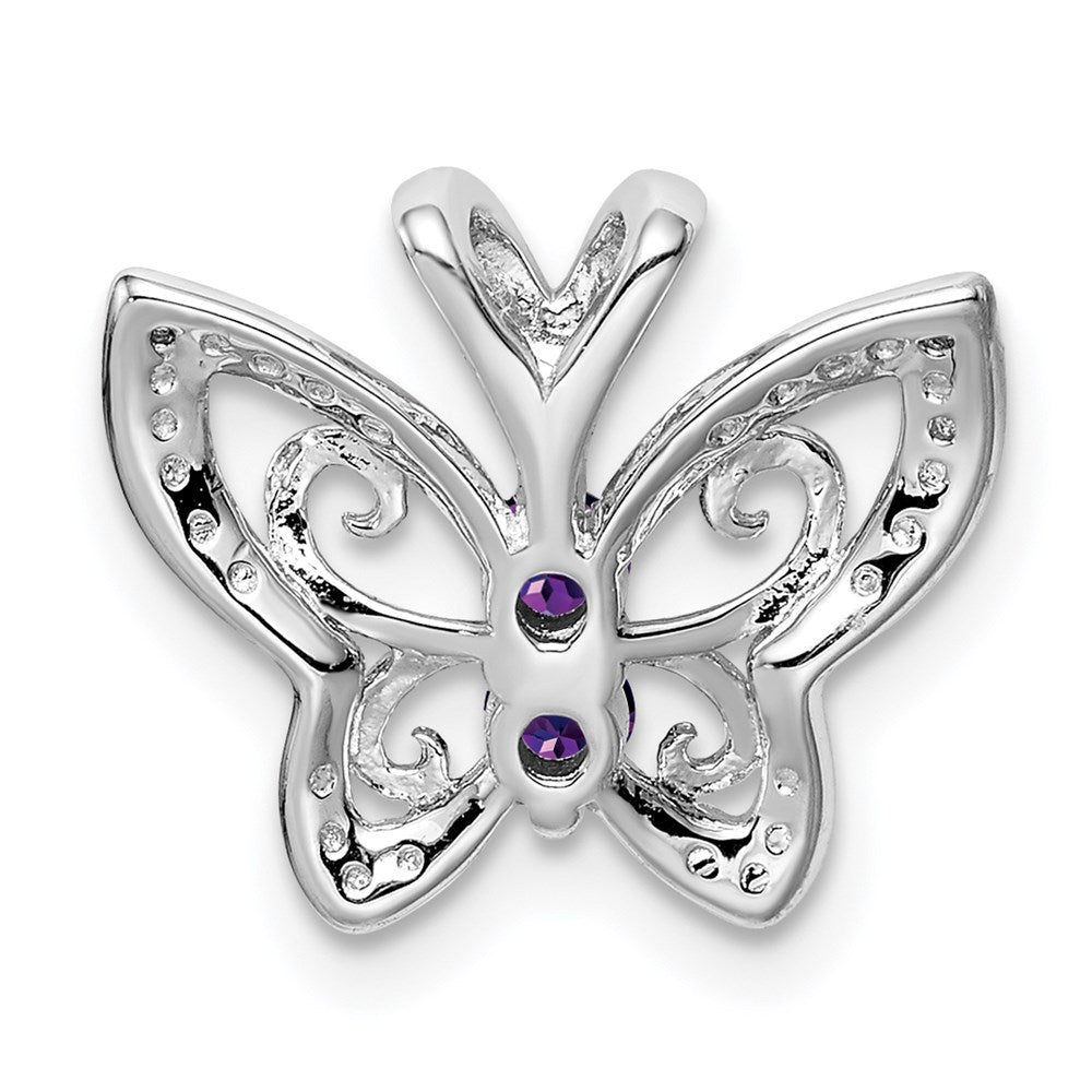Sterling Silver Rhodium-plated Amethyst & Diamond Pendant - 2
