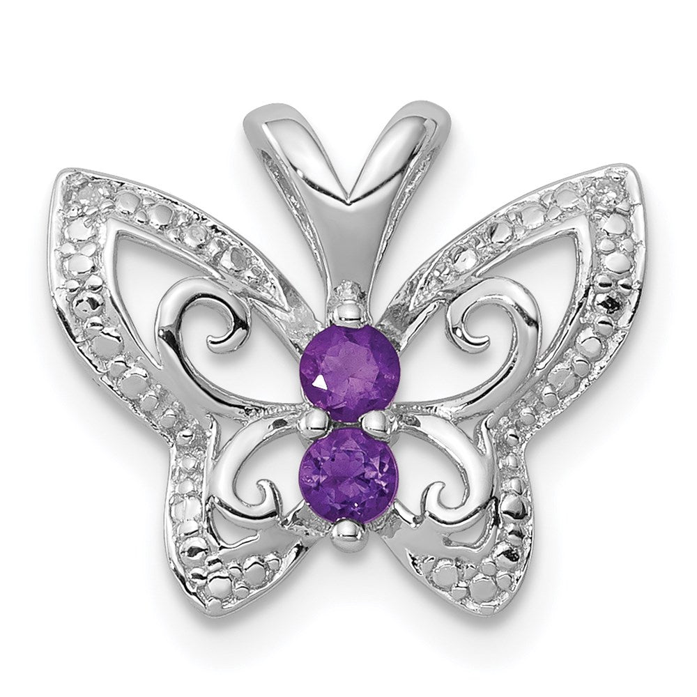 Sterling Silver Rhodium-plated Amethyst & Diamond Pendant - 2