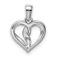 Sterling Silver Rhodium-Plated Diamond Heart Pendant - 2
