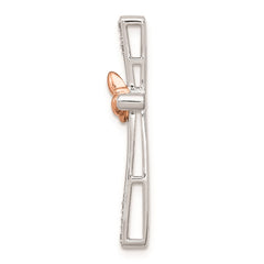 Sterling Silver Rh-pltd/14k Rose Gold Butterfly Diamond Cross Pendant